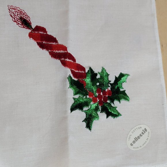 Vintage Handkerchief Lot of 3 Holiday Christmas Valentines Day Poinsettia Hearts - Picture 3 of 10